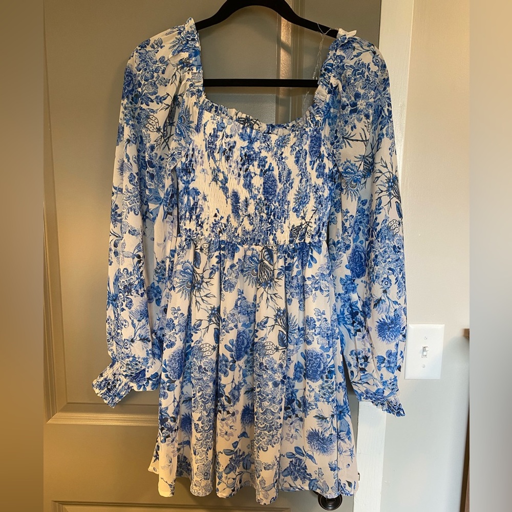 Blue floral smocked dress